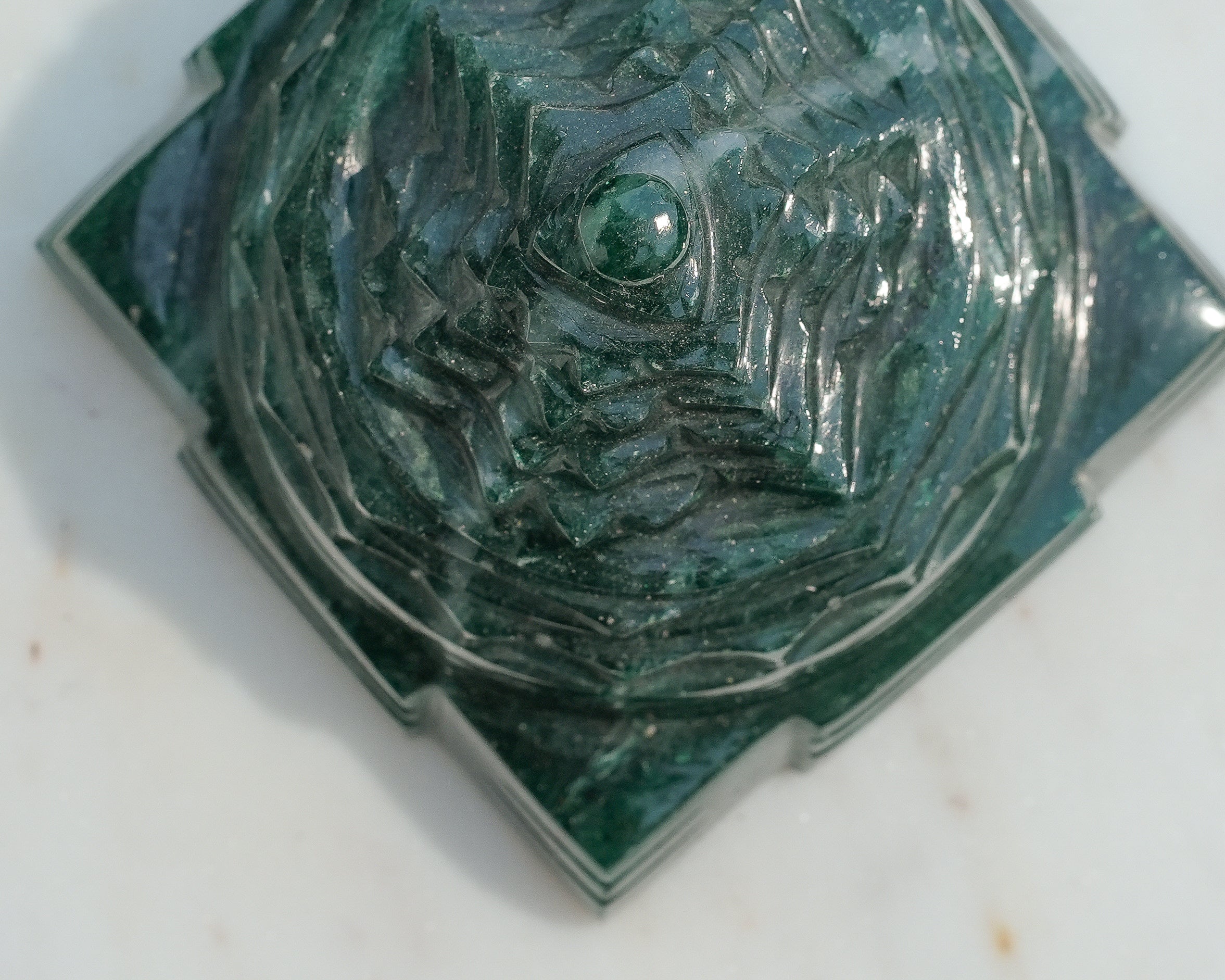 Shree Yantra in Green Jade Stone  Hand Carved Meru Design for Prosperity