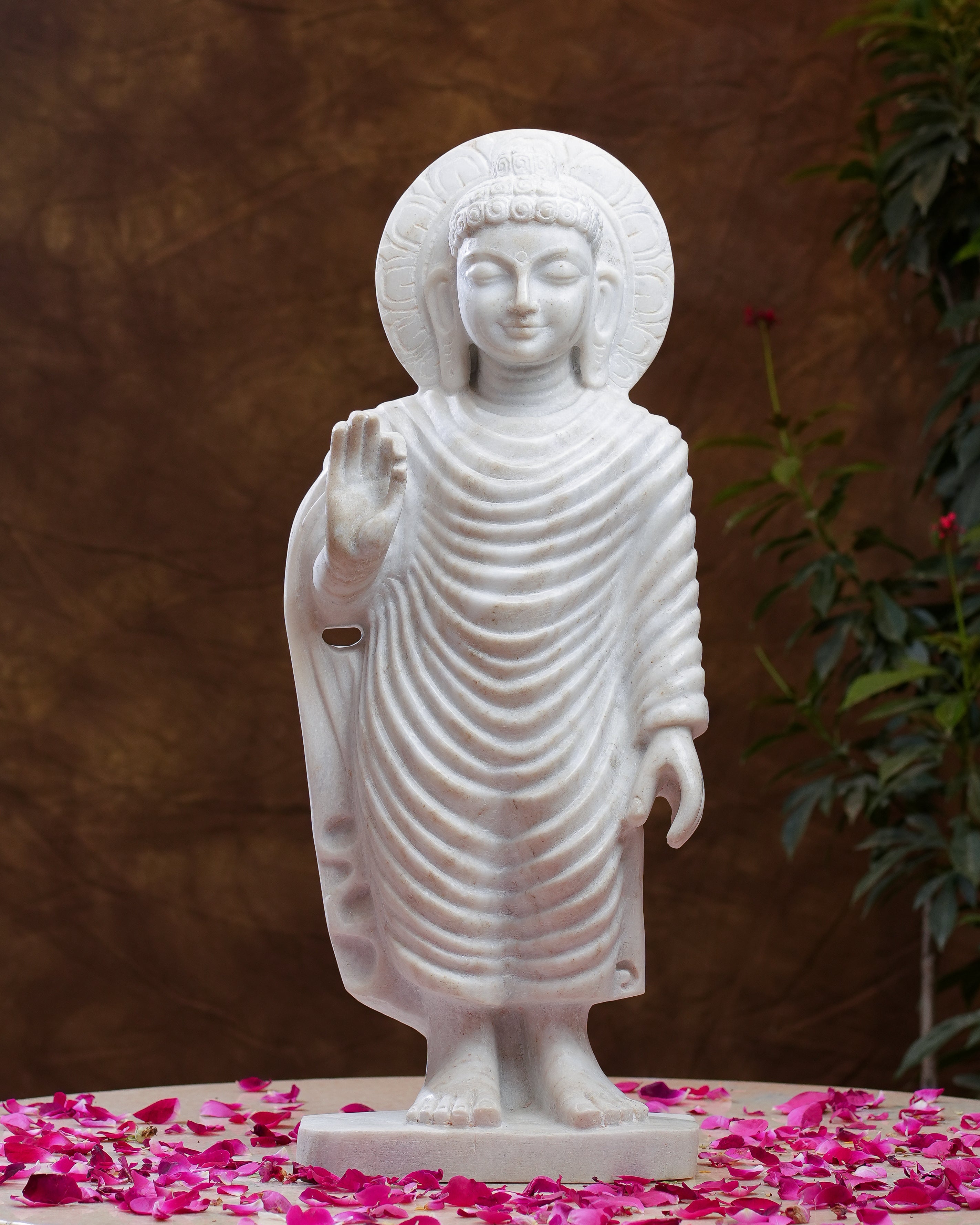 Standing Buddha Statue in White Marble  Abhaya Mudra (Blessing Pose)