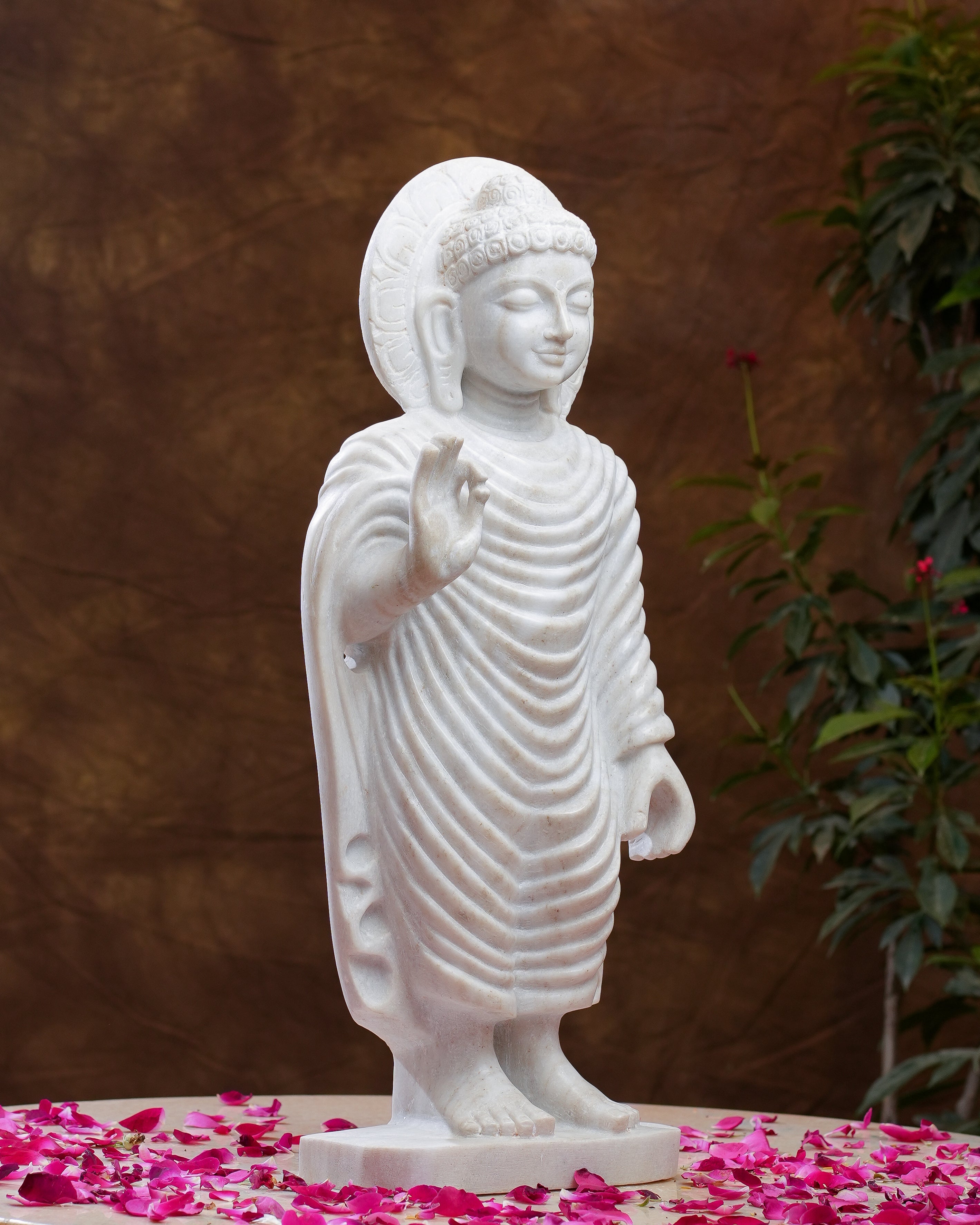 Standing Buddha Statue in White Marble  Abhaya Mudra (Blessing Pose)