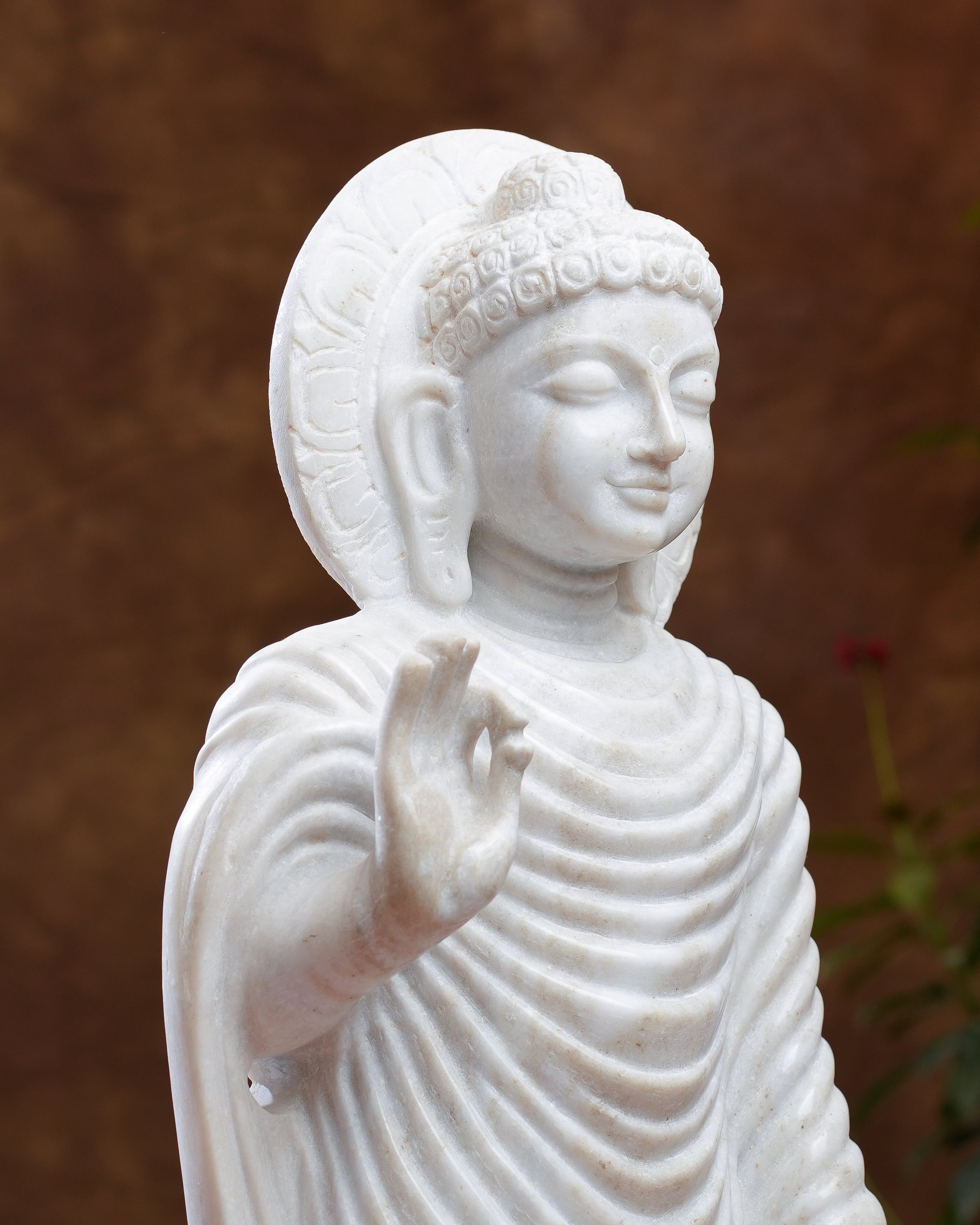 Standing Buddha Statue in White Marble  Abhaya Mudra (Blessing Pose)