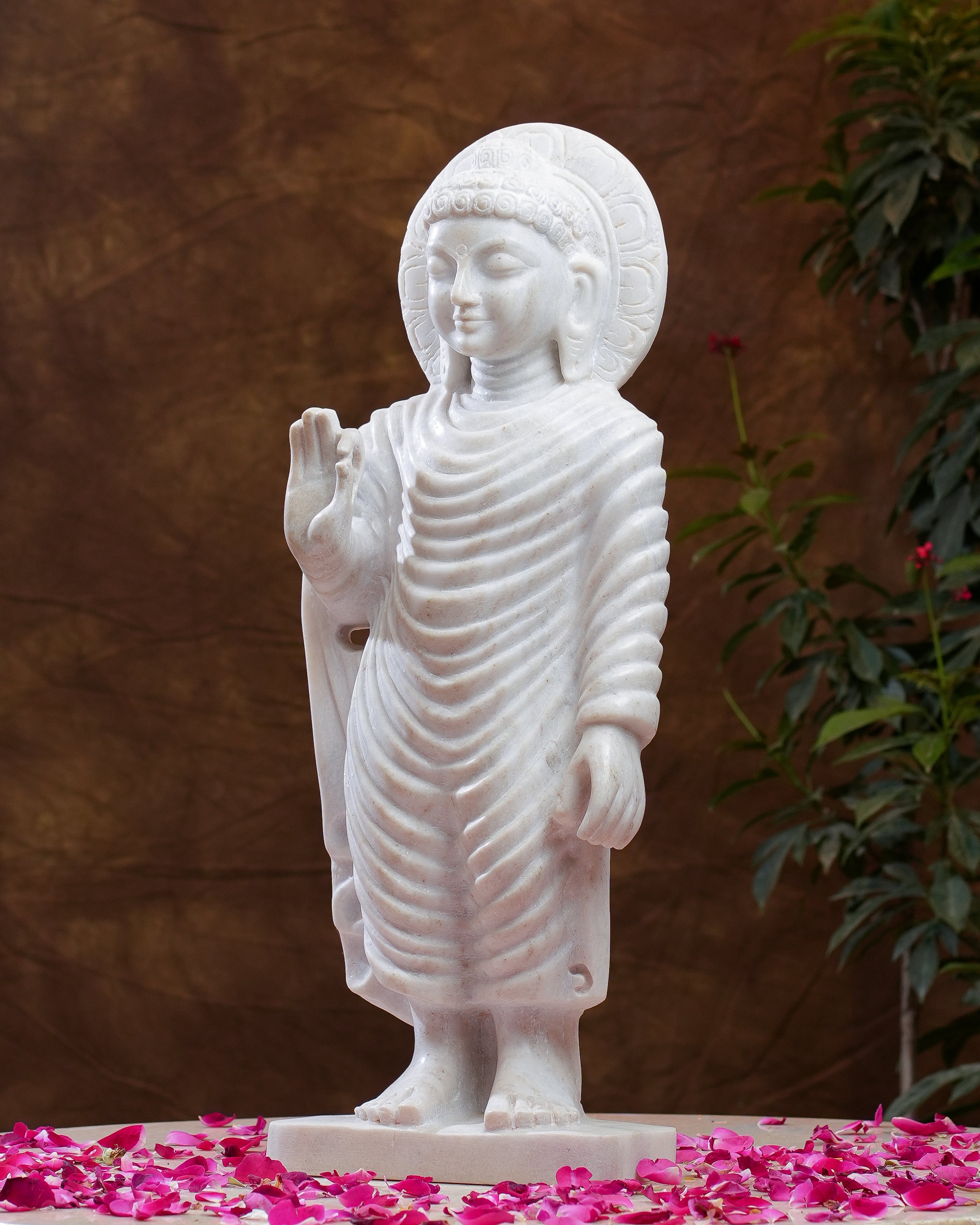 Standing Buddha Statue in White Marble  Abhaya Mudra (Blessing Pose)