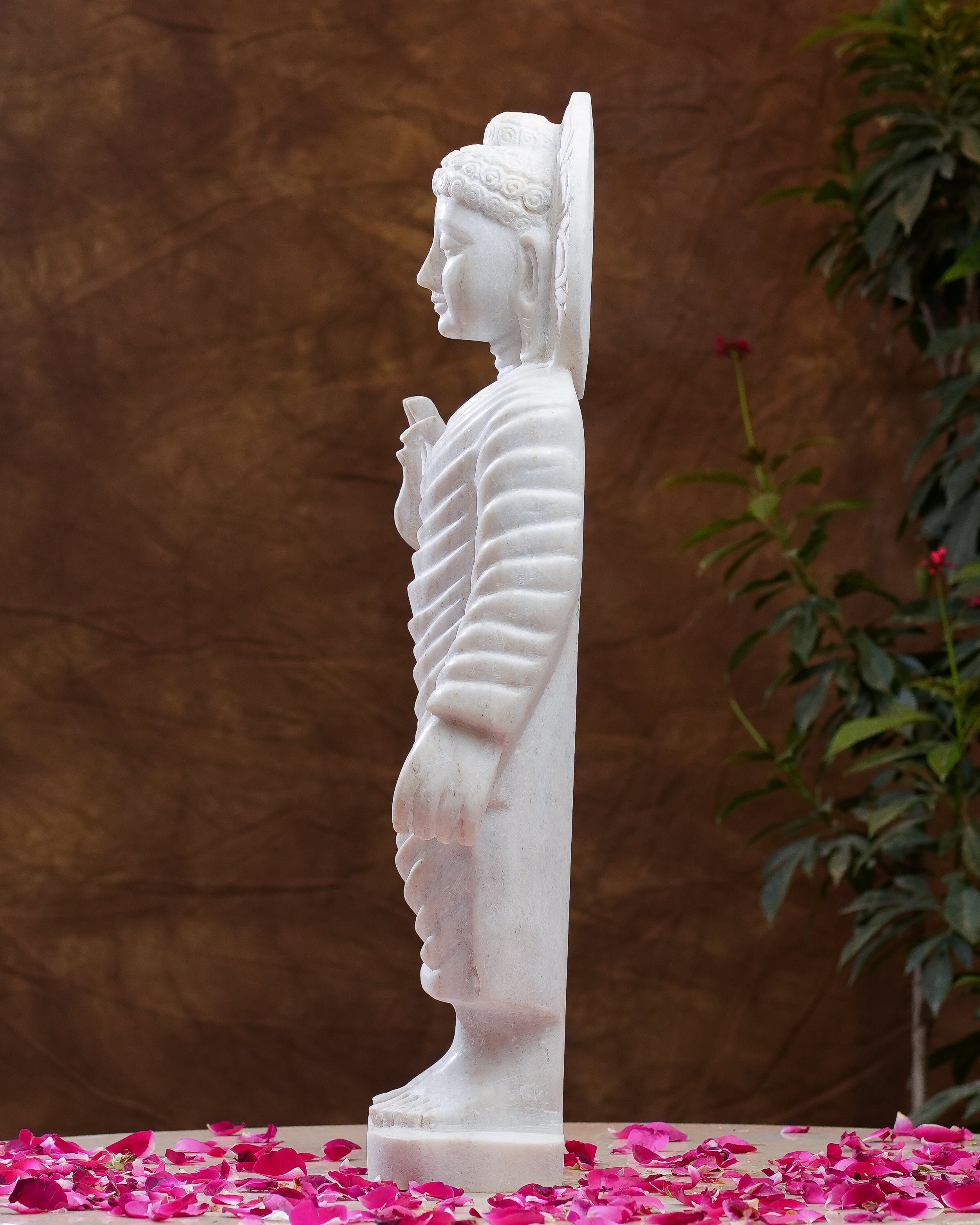 Standing Buddha Statue in White Marble  Abhaya Mudra (Blessing Pose)