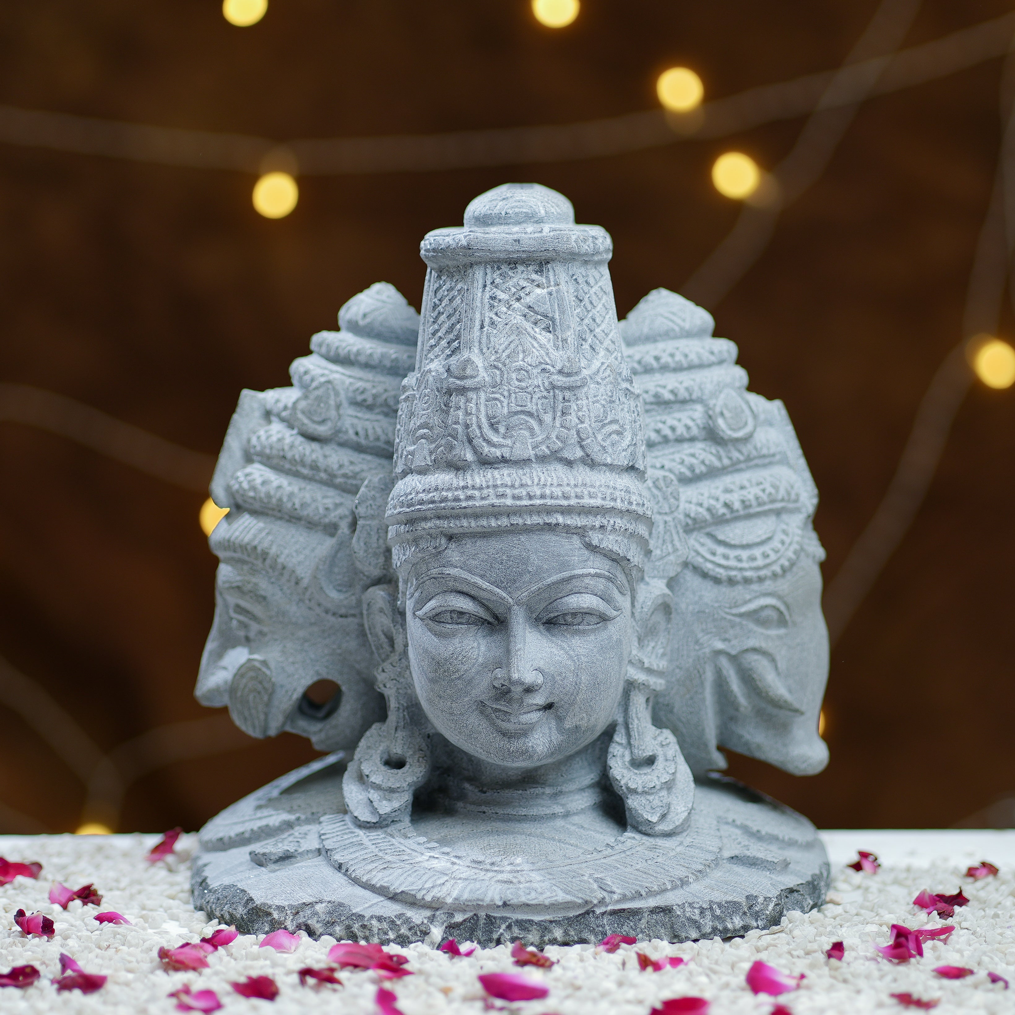 Vaikuntha Chaturmurti Sculpture  HandCarved Stone Idol of Vishnu's Four Forms