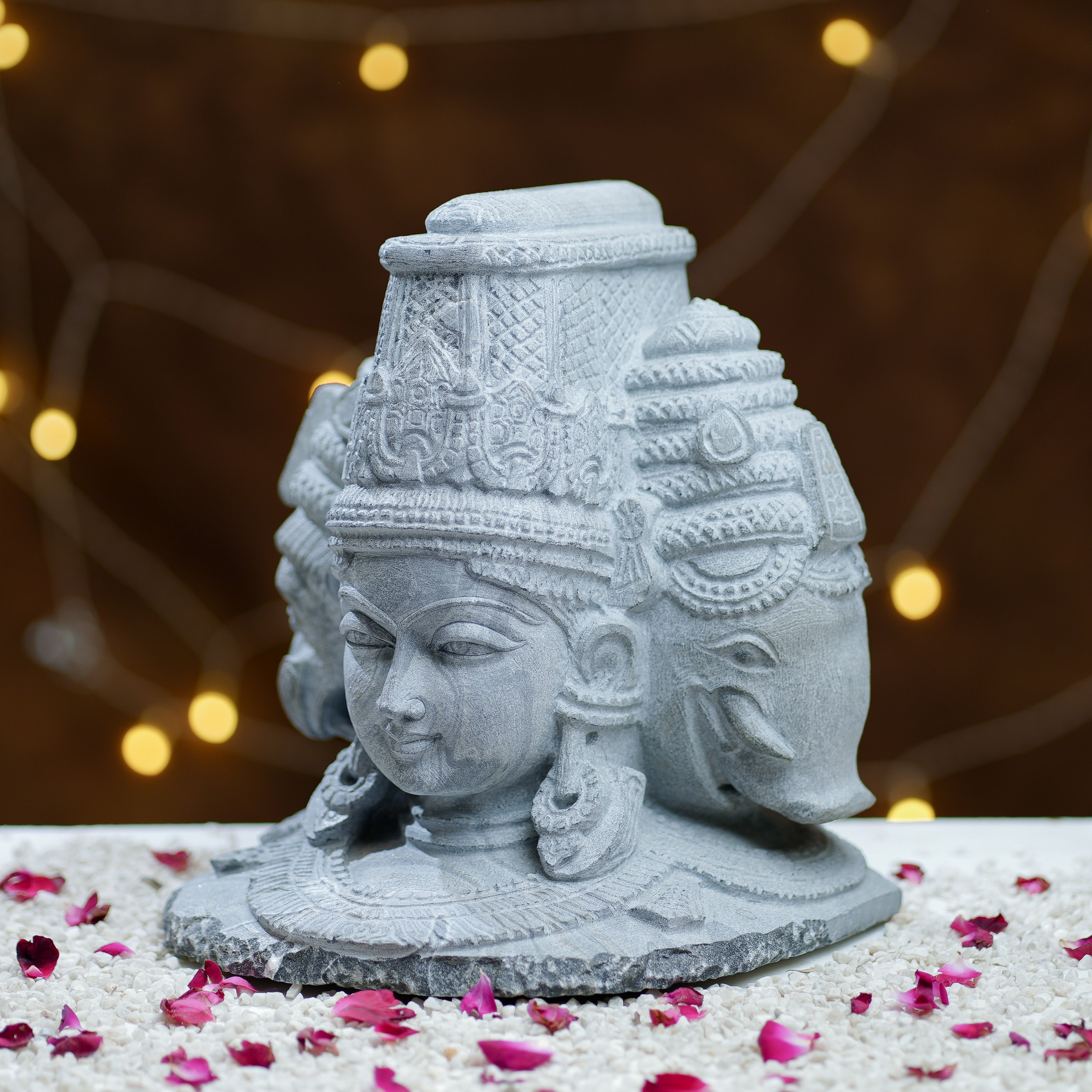 Vaikuntha Chaturmurti Sculpture  HandCarved Stone Idol of Vishnu's Four Forms