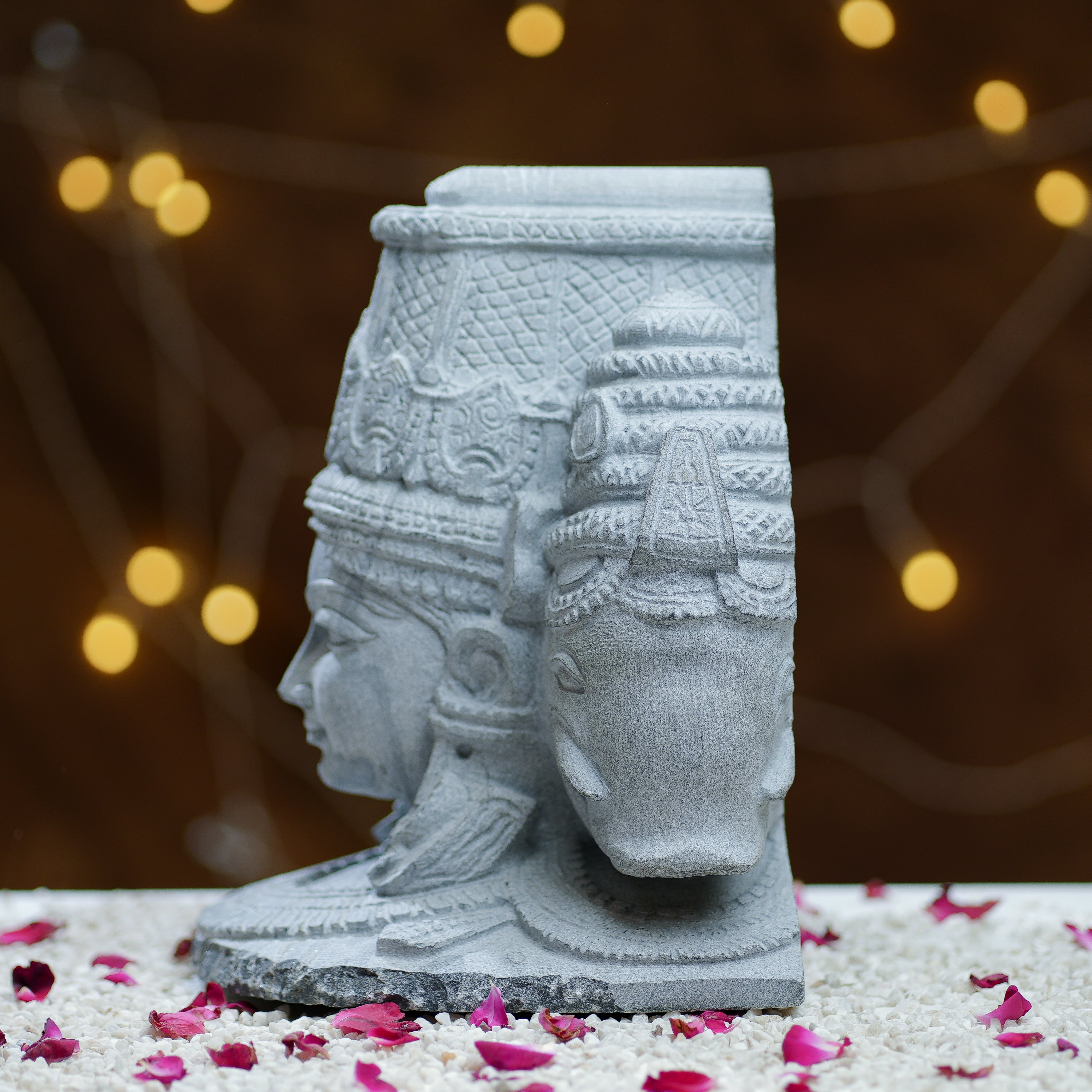 Vaikuntha Chaturmurti Sculpture  HandCarved Stone Idol of Vishnu's Four Forms