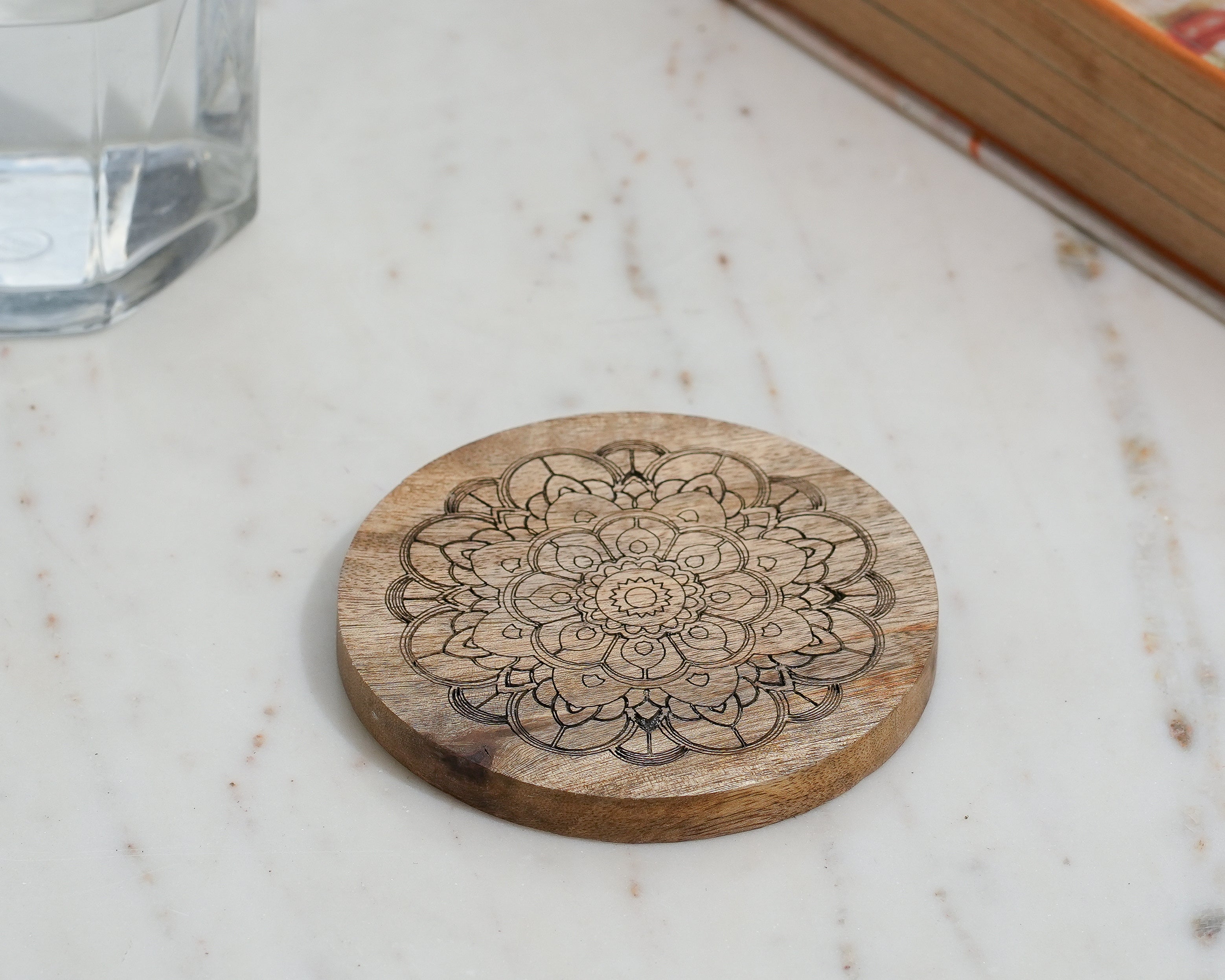 Handcrafted Wooden Mandala Coaster  Round Design