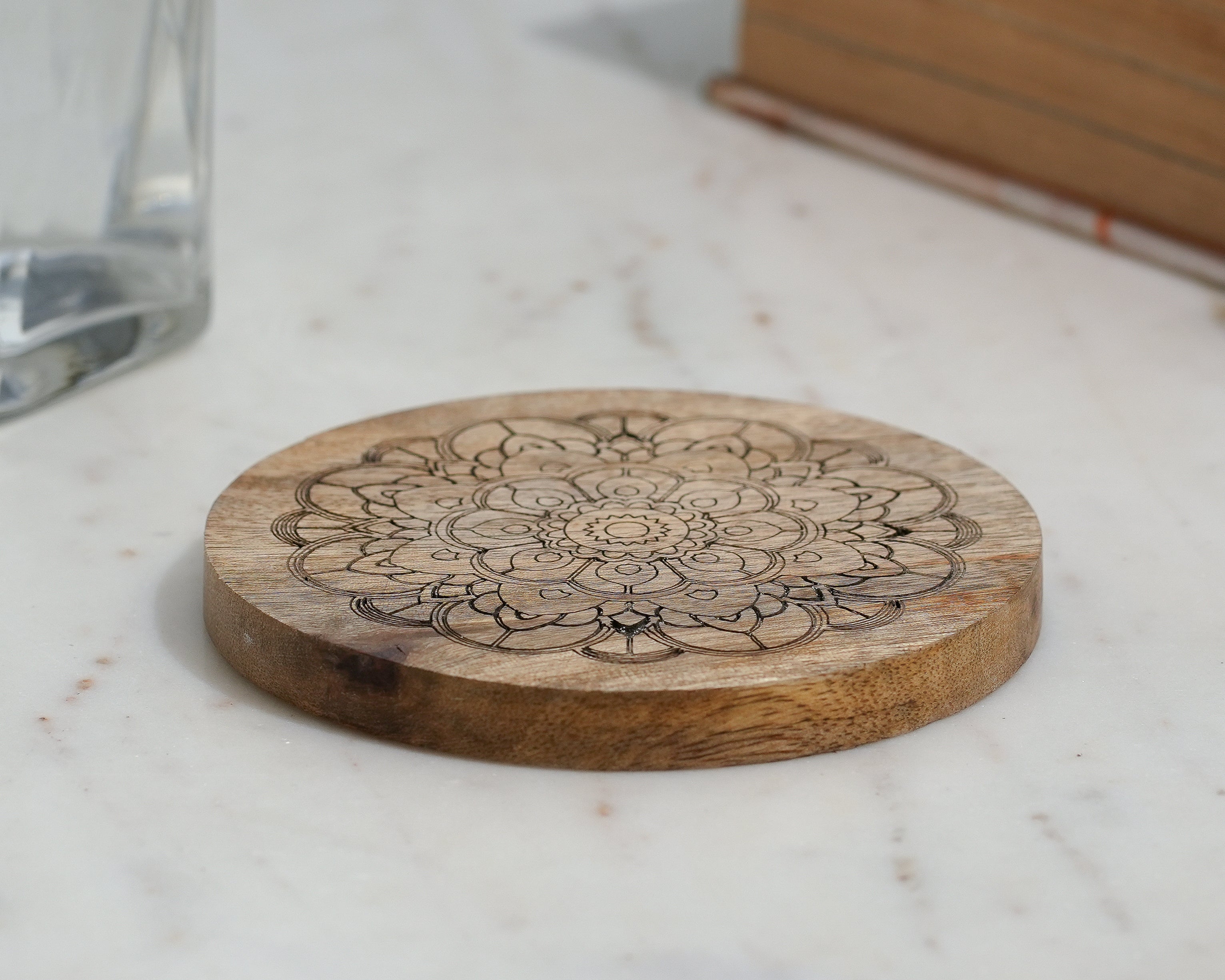 Handcrafted Wooden Mandala Coaster  Round Design