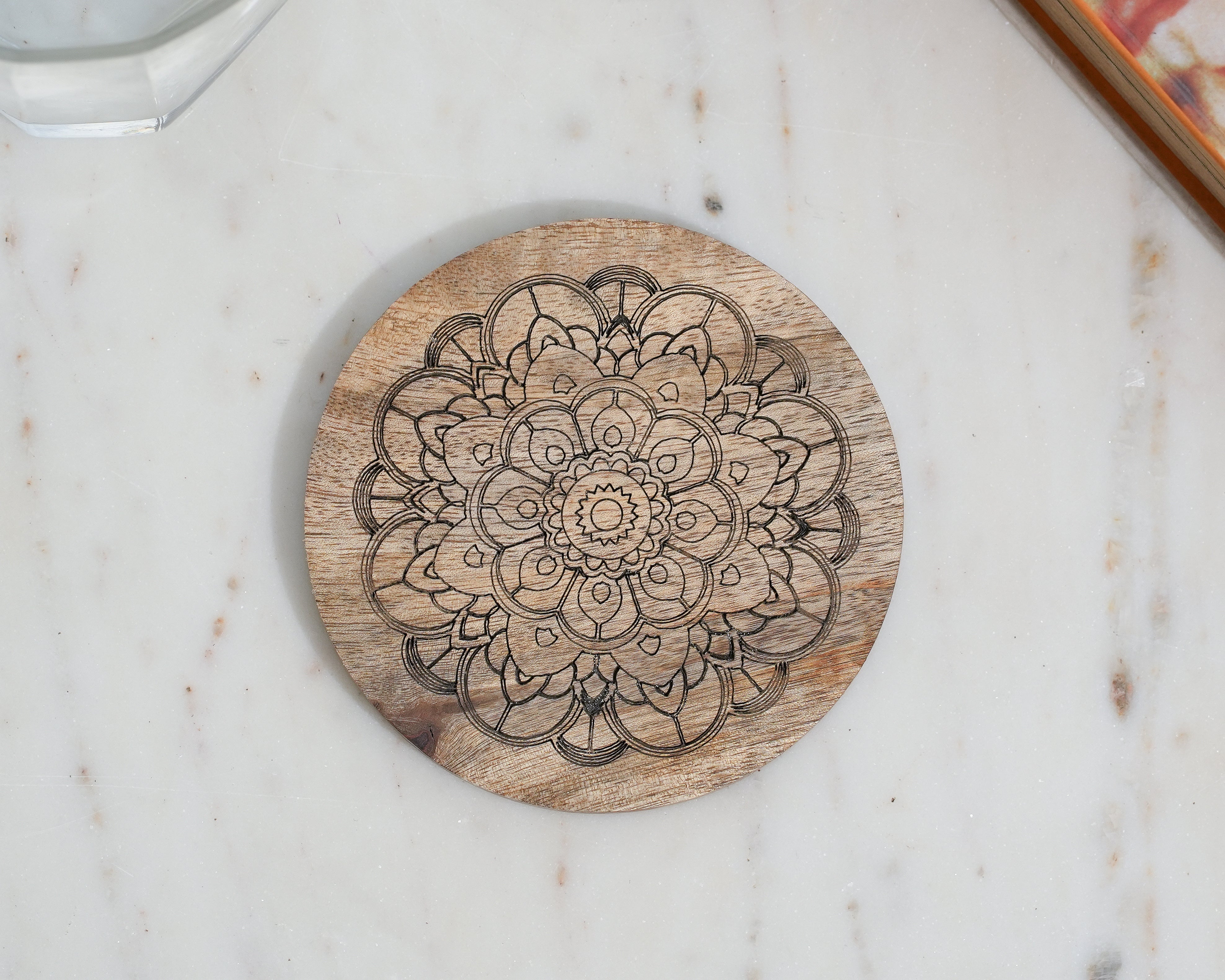 Handcrafted Wooden Mandala Coaster  Round Design
