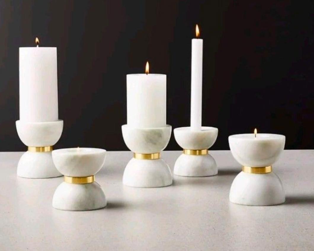 White Marble Candle Holders with Gold Accent