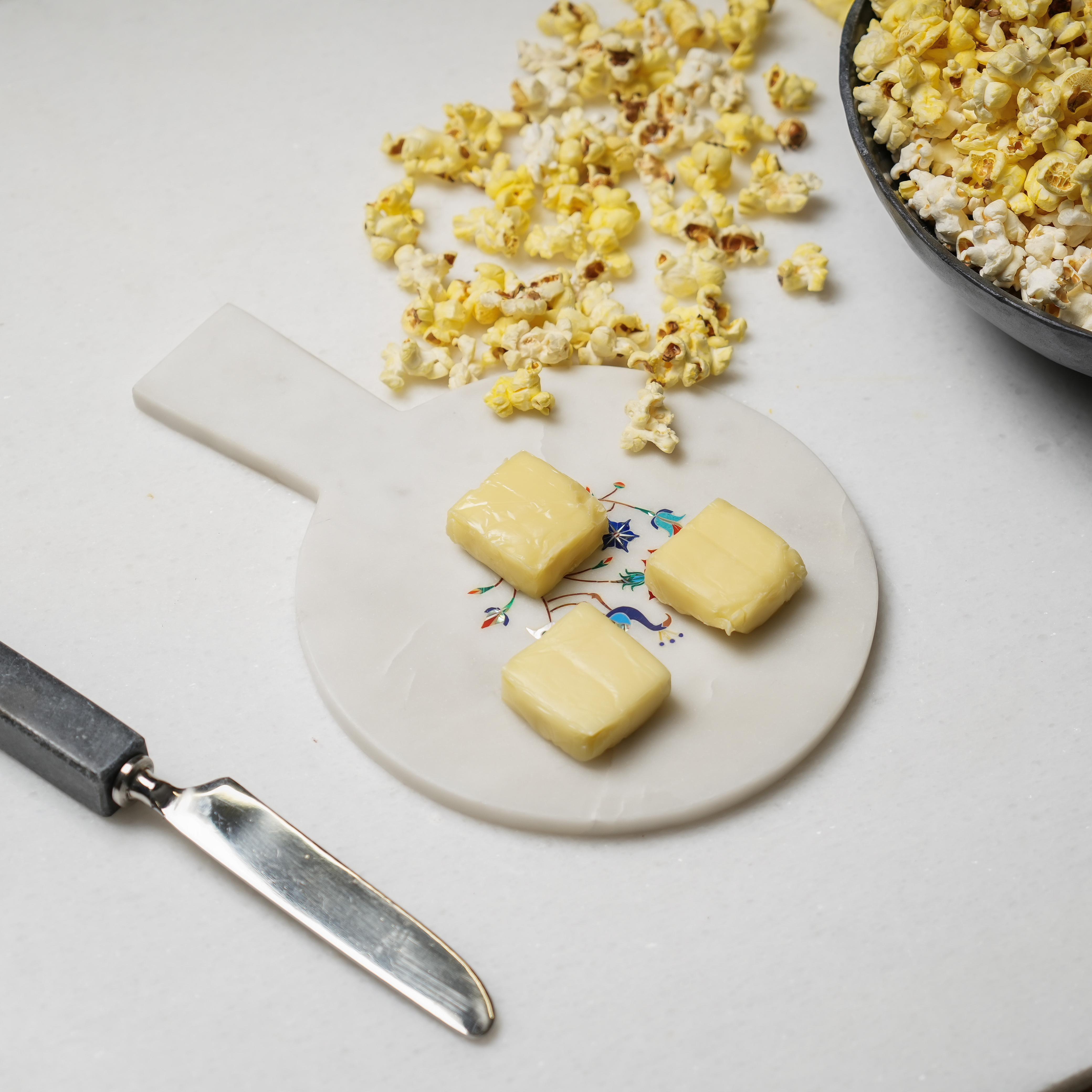 Inlay Marble Cheese Board  Round Handle Design