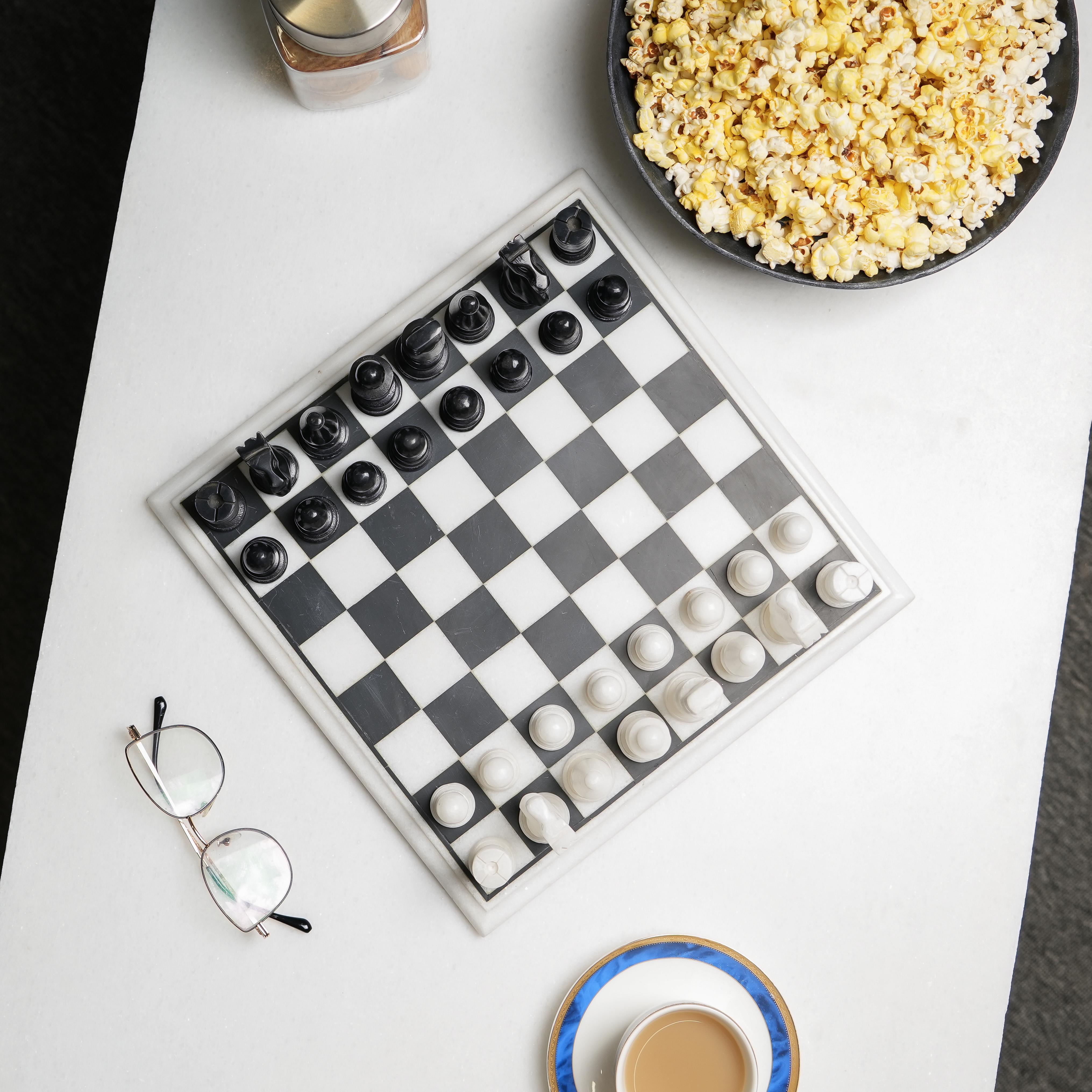 Luxury Handcrafted Marble Chess Board Set  Black & White