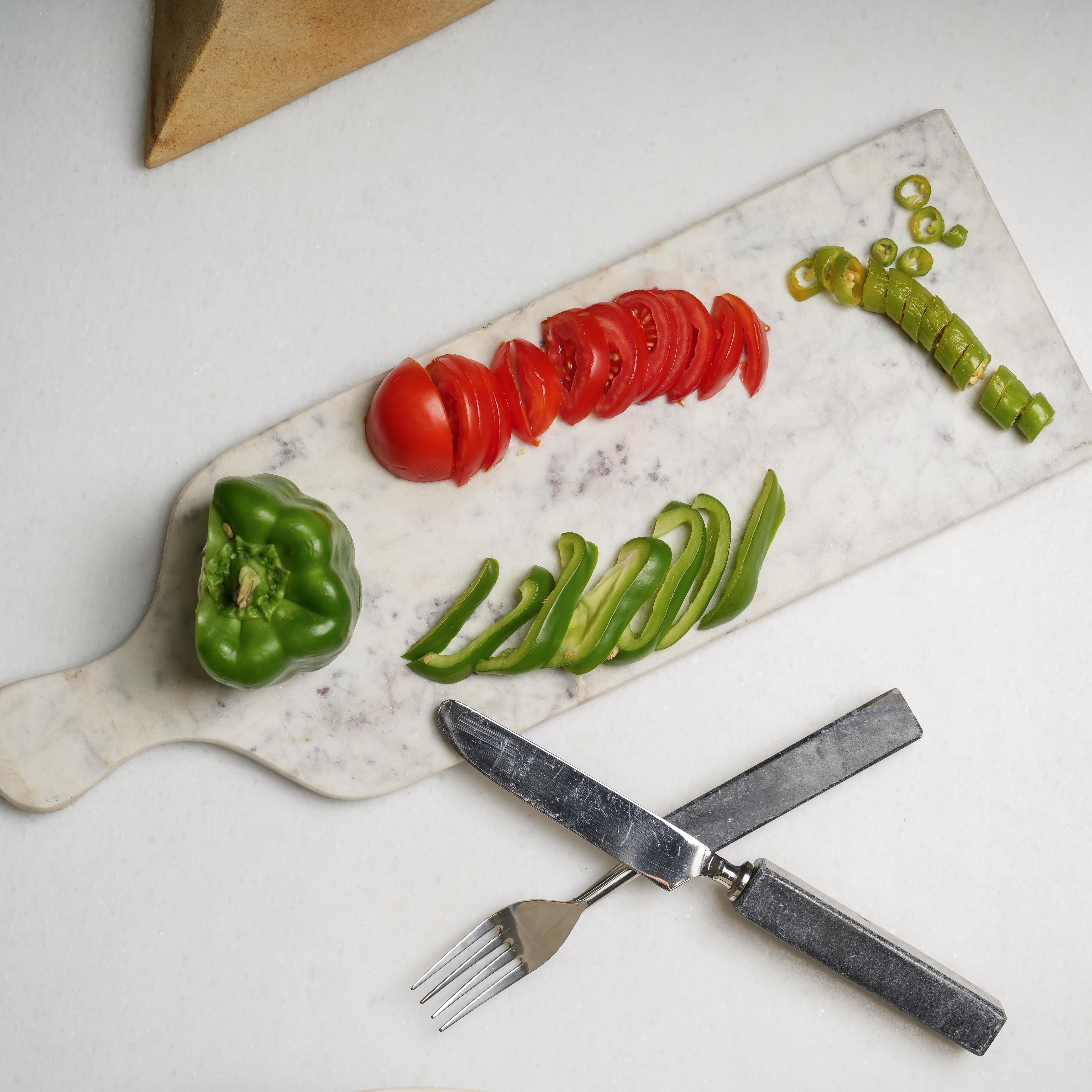 Premium White Marble Chopping Board with Handle  Handcrafted Kitchen Essential