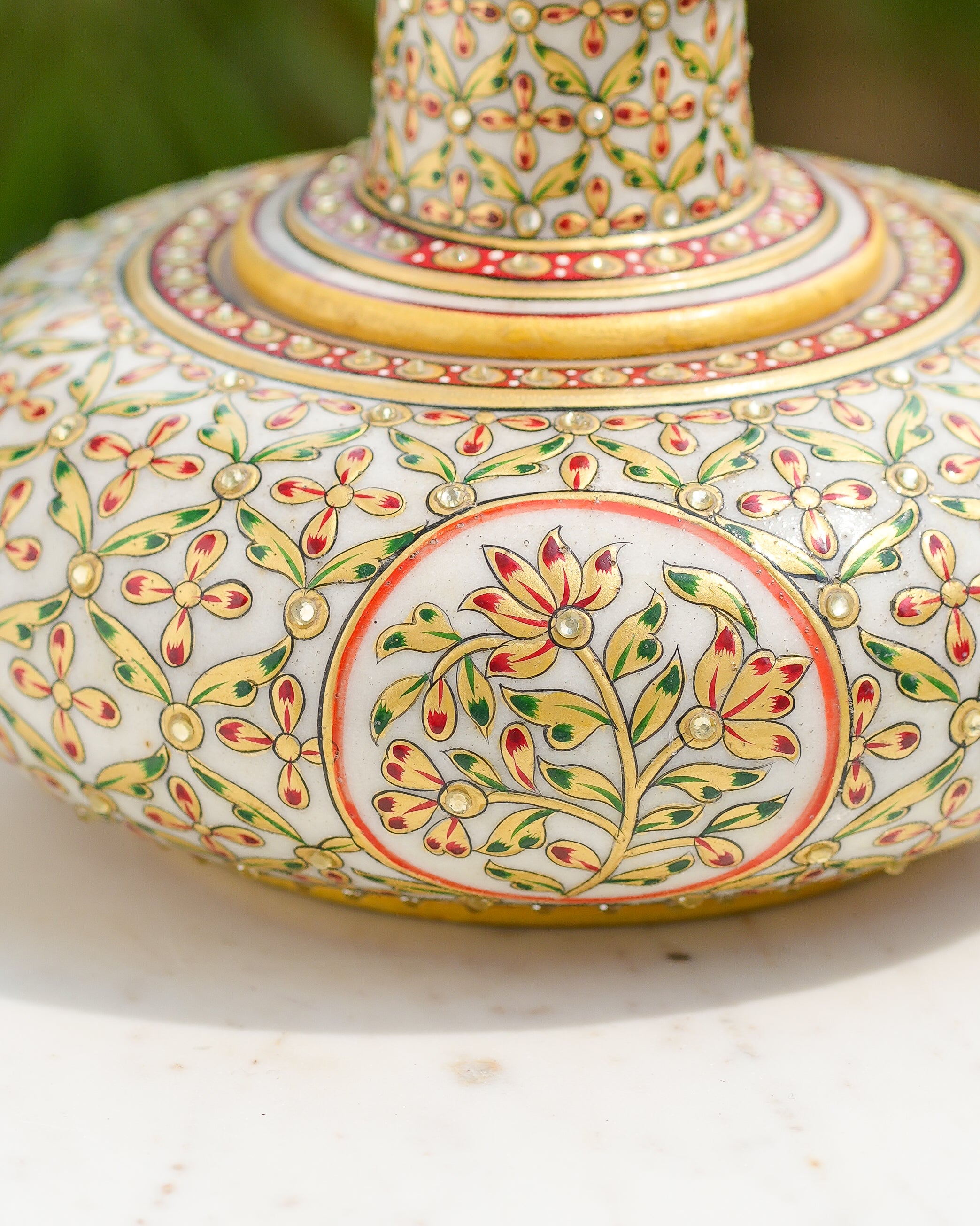 HandPainted Marble Vase with Meenakari & Kundan Work  Floral Motif