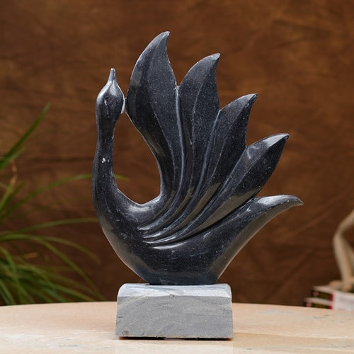 Handcrafted Marble Peacock Sculpture