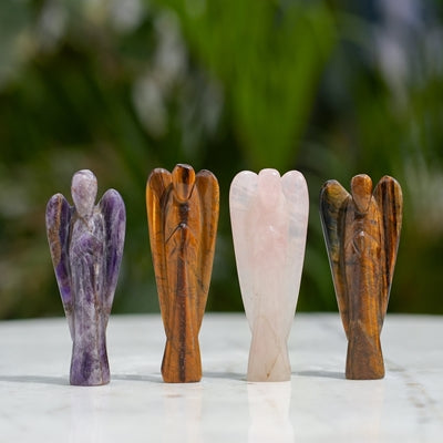 Semi-Precious Hand-Carved Angel Figurines (Stone)