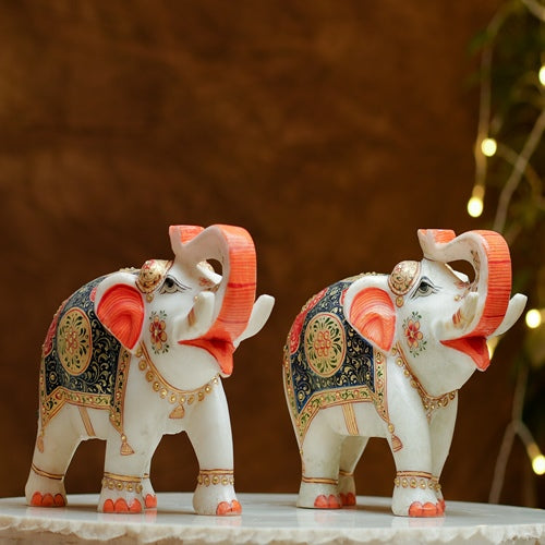 HandPainted Elephant Pair Figurines