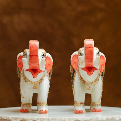 HandPainted Elephant Pair Figurines