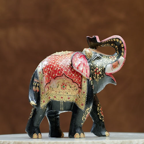 Hand Painted Black Elephant Pair Figurines
