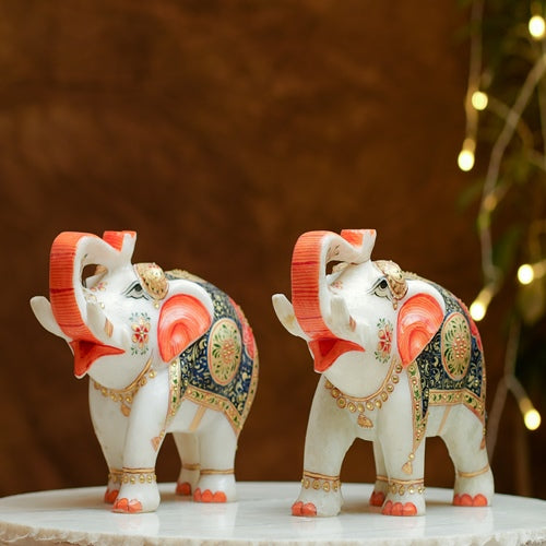 HandPainted Elephant Pair Figurines
