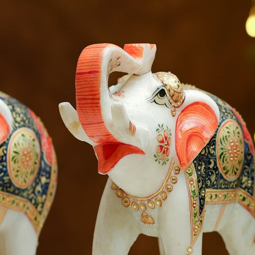 HandPainted Elephant Pair Figurines
