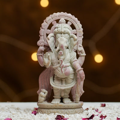 Standing Ganesh Ji Murti in Pink Stone – Hand-Carved Elegance