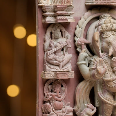 Hand-Carved Temple Style Pink Stone Ganesh Ji Murti