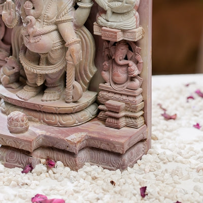 Hand-Carved Temple Style Pink Stone Ganesh Ji Murti