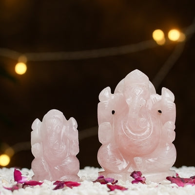 Rose Quartz Ganesh Ji Idol – Set of 2 (Small & Medium)