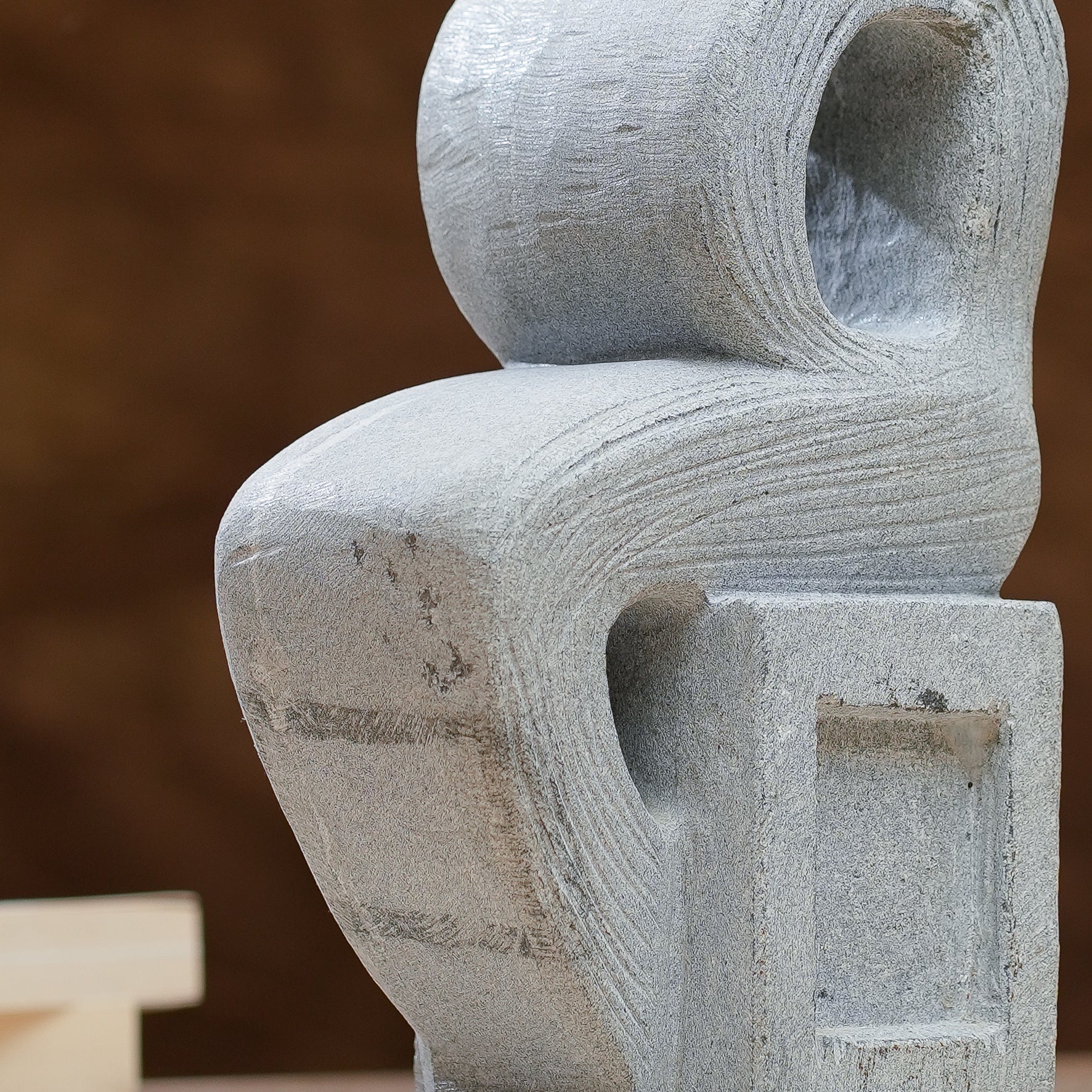 Modern Abstract Seated Figure  Grey Stone Sculpture