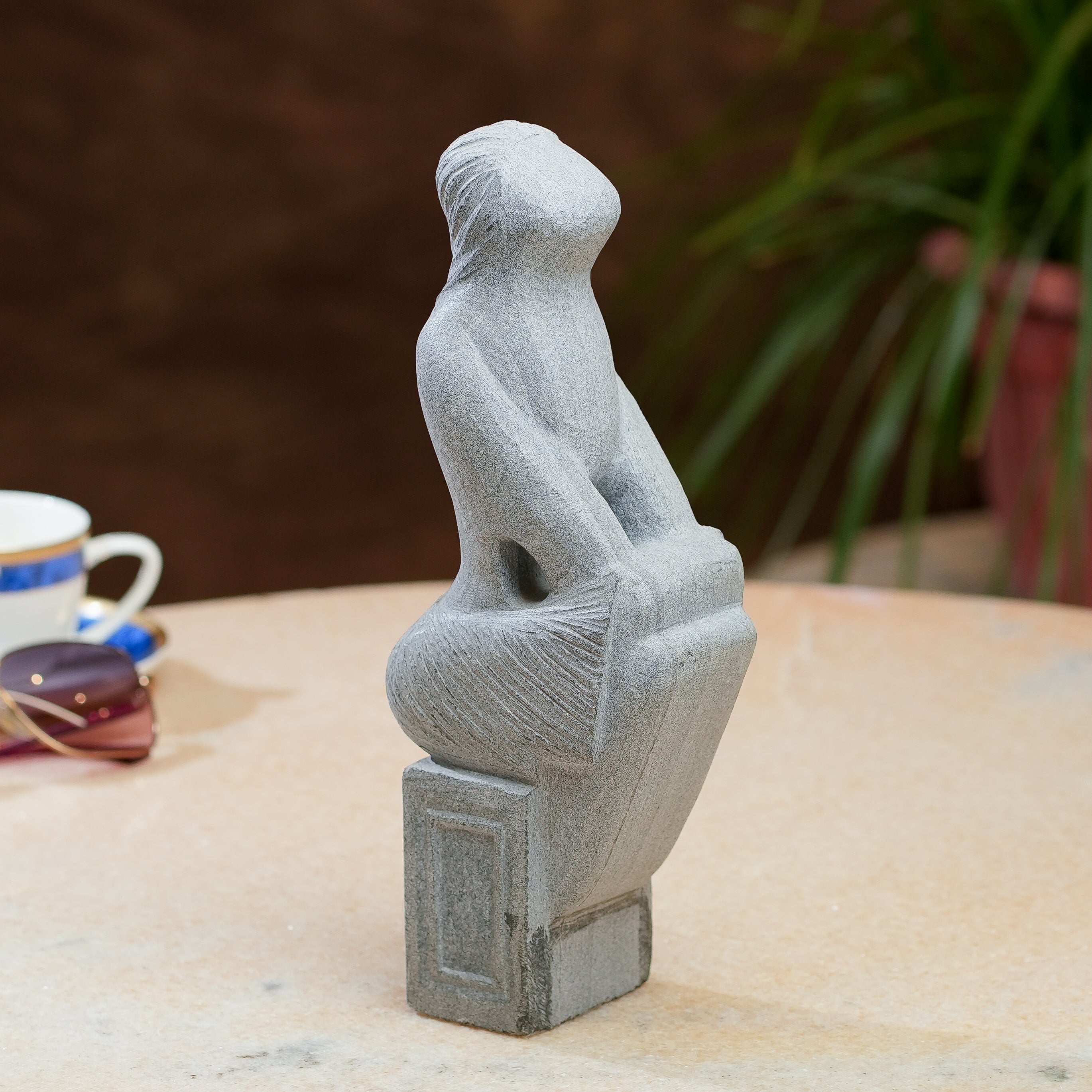 HandCarved Abstract Woman Statue  Grey Stone Finish
