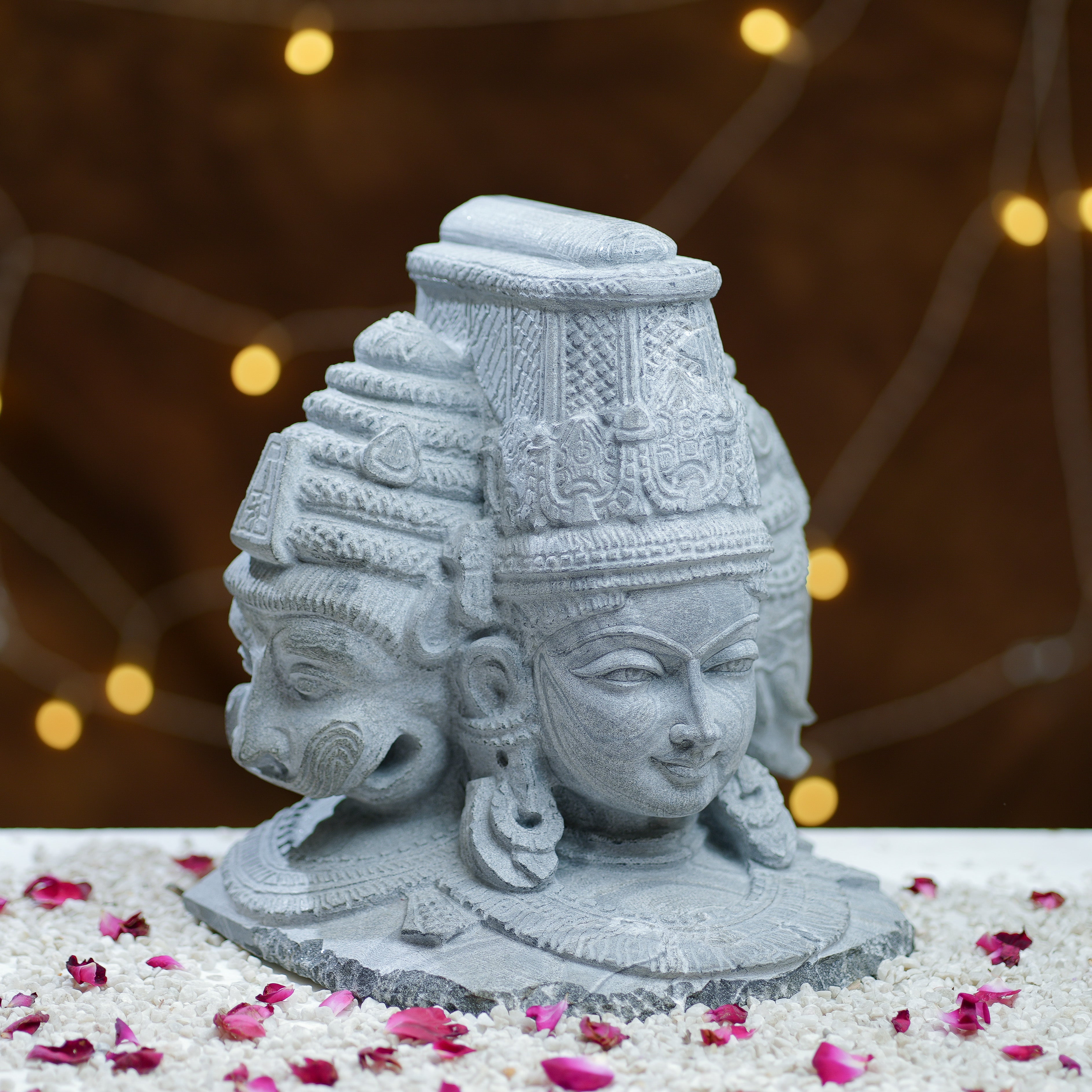 Vaikuntha Chaturmurti Sculpture  HandCarved Stone Idol of Vishnu's Four Forms