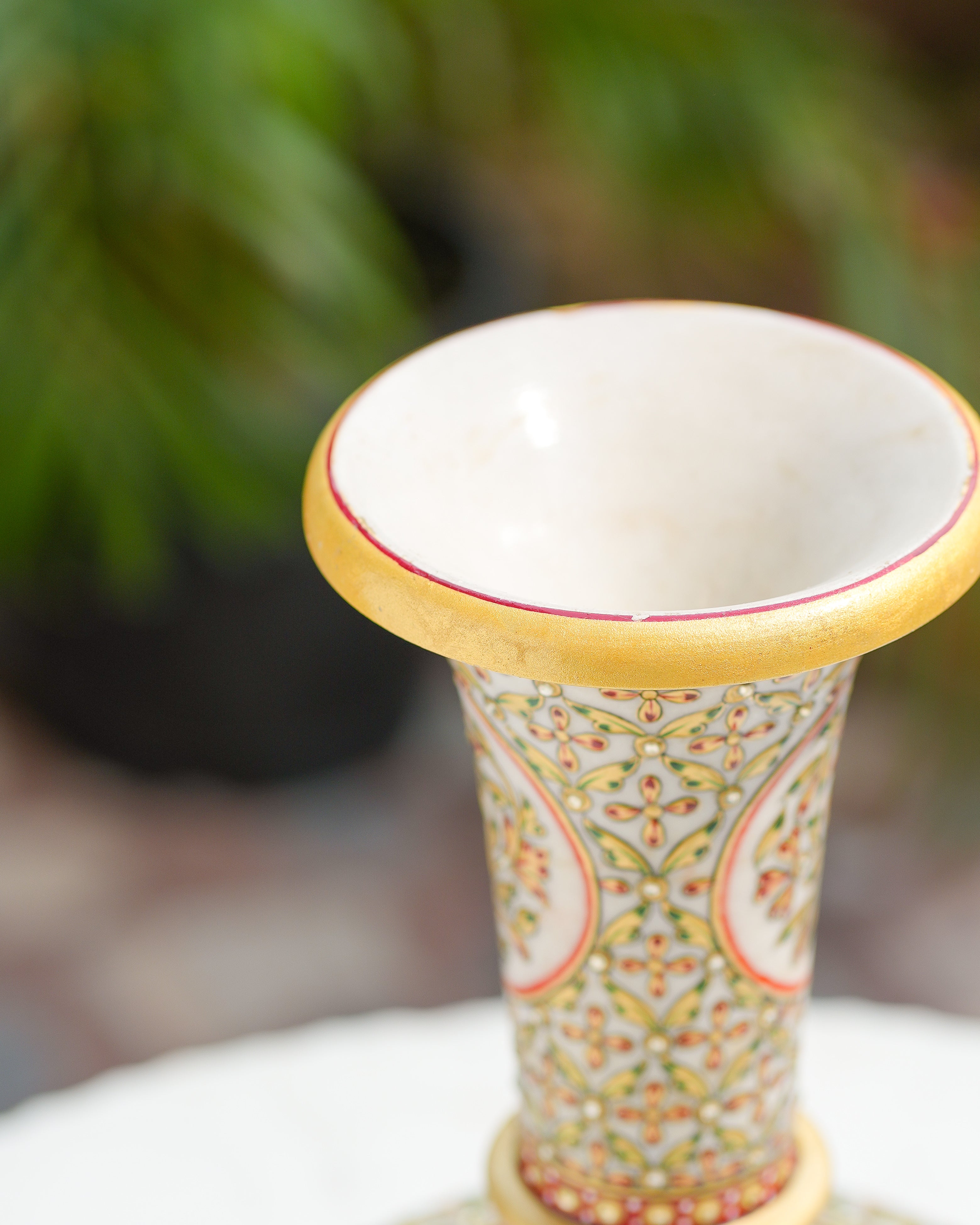 HandPainted Marble Vase with Meenakari & Kundan Work  Floral Motif