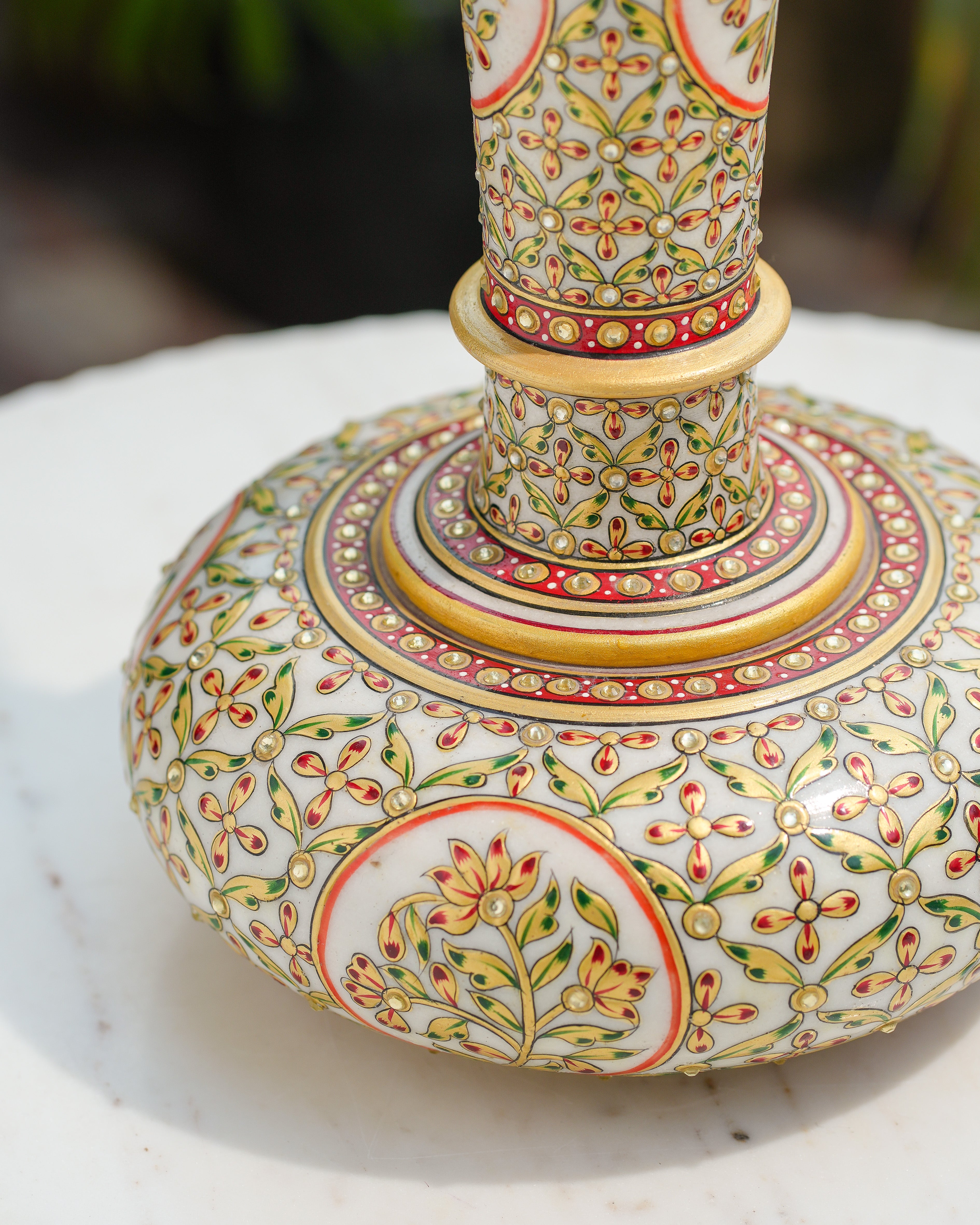 HandPainted Marble Vase with Meenakari & Kundan Work  Floral Motif